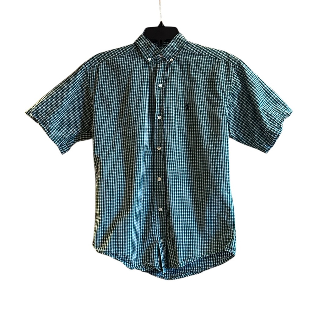Ralph Lauren Shirt Youth Boys Large Green Plaid Short Sleeve Button Down Casual